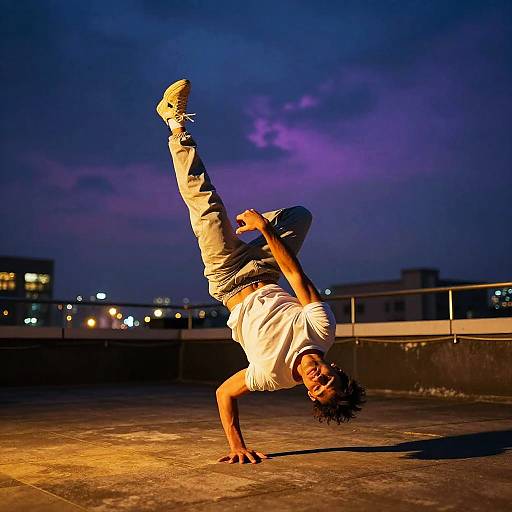 Muscular Breakdancer on Urban Rooftop
