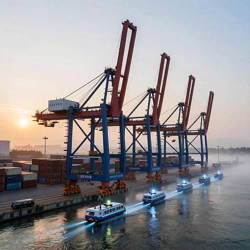 AI-Driven Port at Sunrise