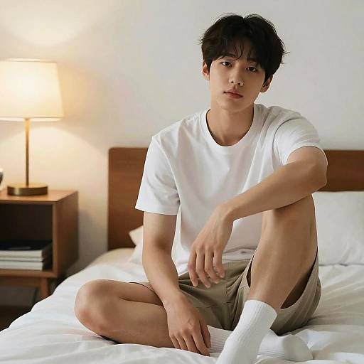 Photorealistic Asian Boy in Bedroom