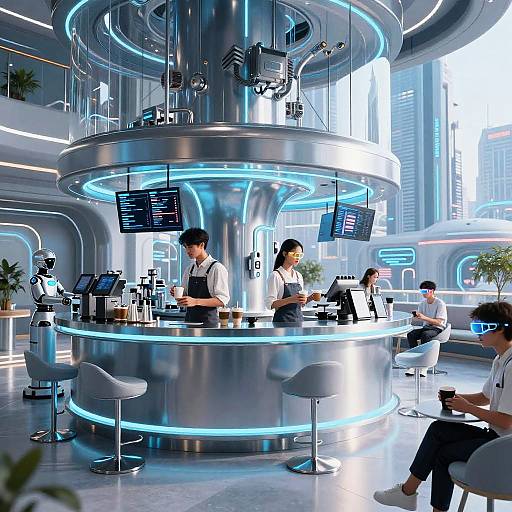 Futuristic Cyberpunk Cafe Scene