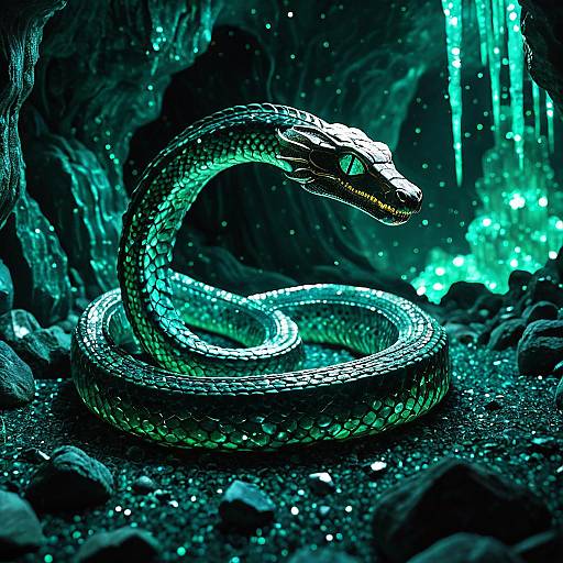 Bioluminescent Serpent in Crystal Cave