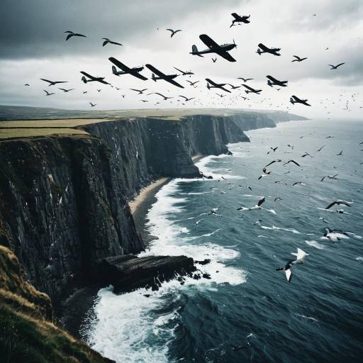 Fleet of Ancient Gliders Over Coastal Cliffs