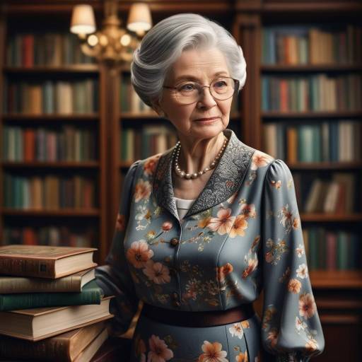 Elegant Elderly Woman in Cozy Library