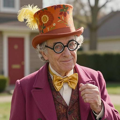 Elderly Man in Vibrant Willy Wonka Costume