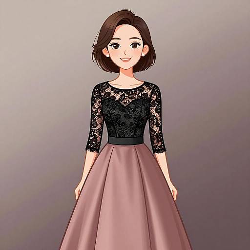 Elegant Woman in Black Lace and Satin