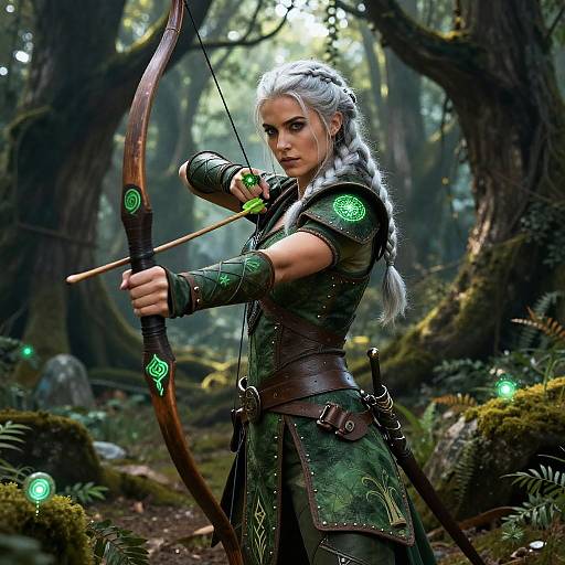 Fierce Elven Ranger with Mystical Runes
