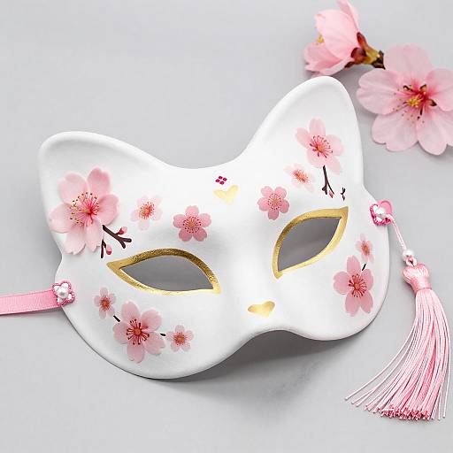 Elegant Cherry Blossom Cat Mask Design