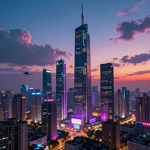 Neon Futuristic Cityscape at Twilight