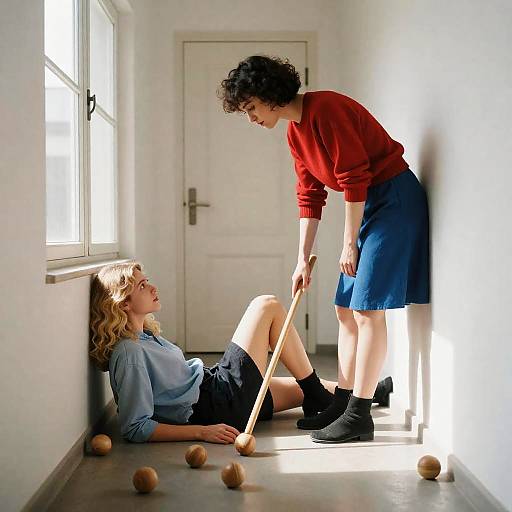 Candid Moment in a Narrow Hallway