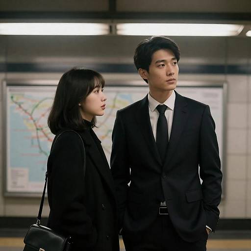 Subway Lights: Shadowed Man, Profiled Woman