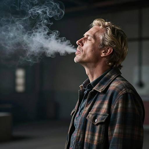 Middle-Aged Man Exhaling Smoke