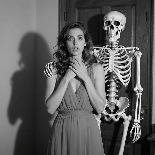 Surreal Encounter: Woman and Skeleton