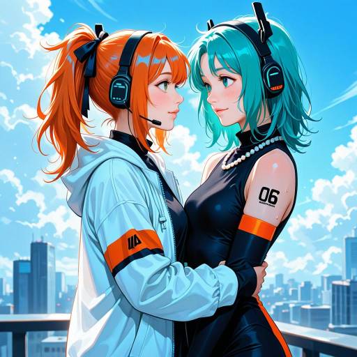 Vibrant Yuri Scene with Stylish Characters