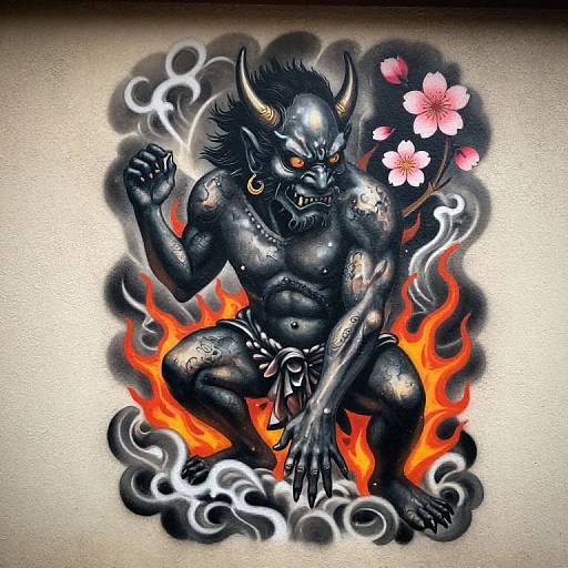 Spray-Painted Tengu Demon Wall Art