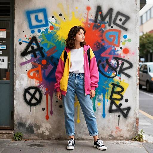 Teen Girl in Vibrant Neo-Expressionist Streetwear