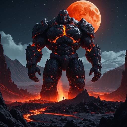 Gigantic Molten Lava Titan Under Blood Moon