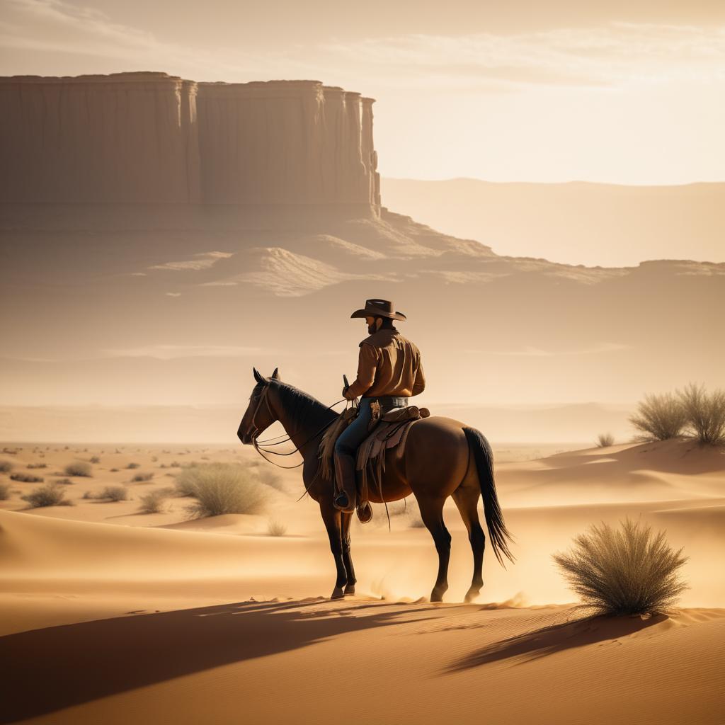 Cinematic Cowboy and Horse in Desert