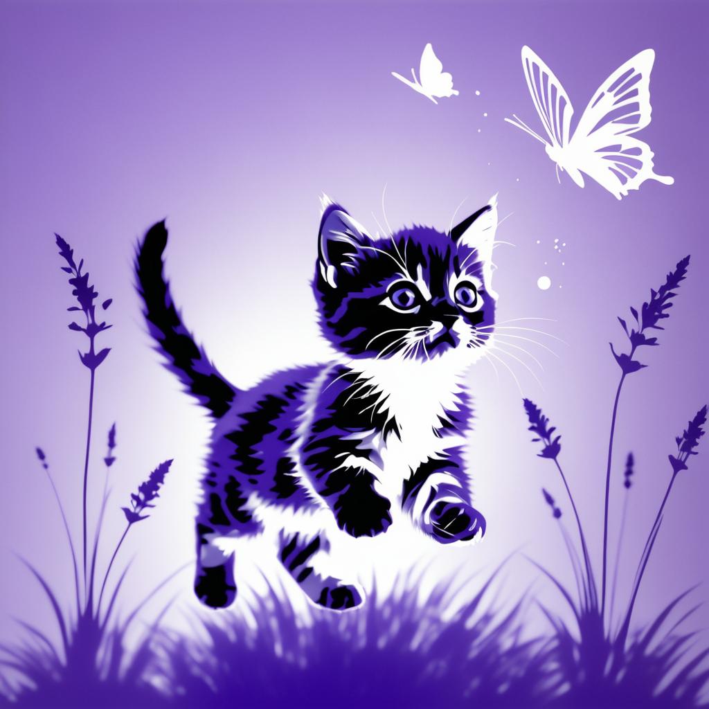 Playful Kitten Chasing Butterfly Art