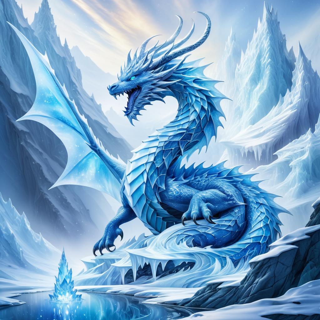 Fierce Ice Dragon on Snowy Mountain