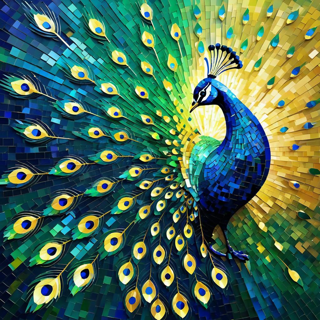 Vibrant Abstract Mosaic Peacock Artwork