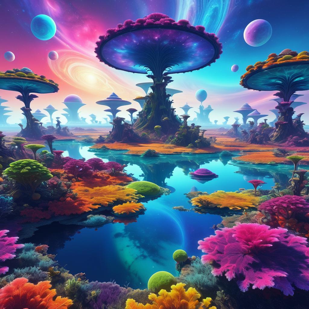 Surreal Alien Landscapes with Vibrant Fungi