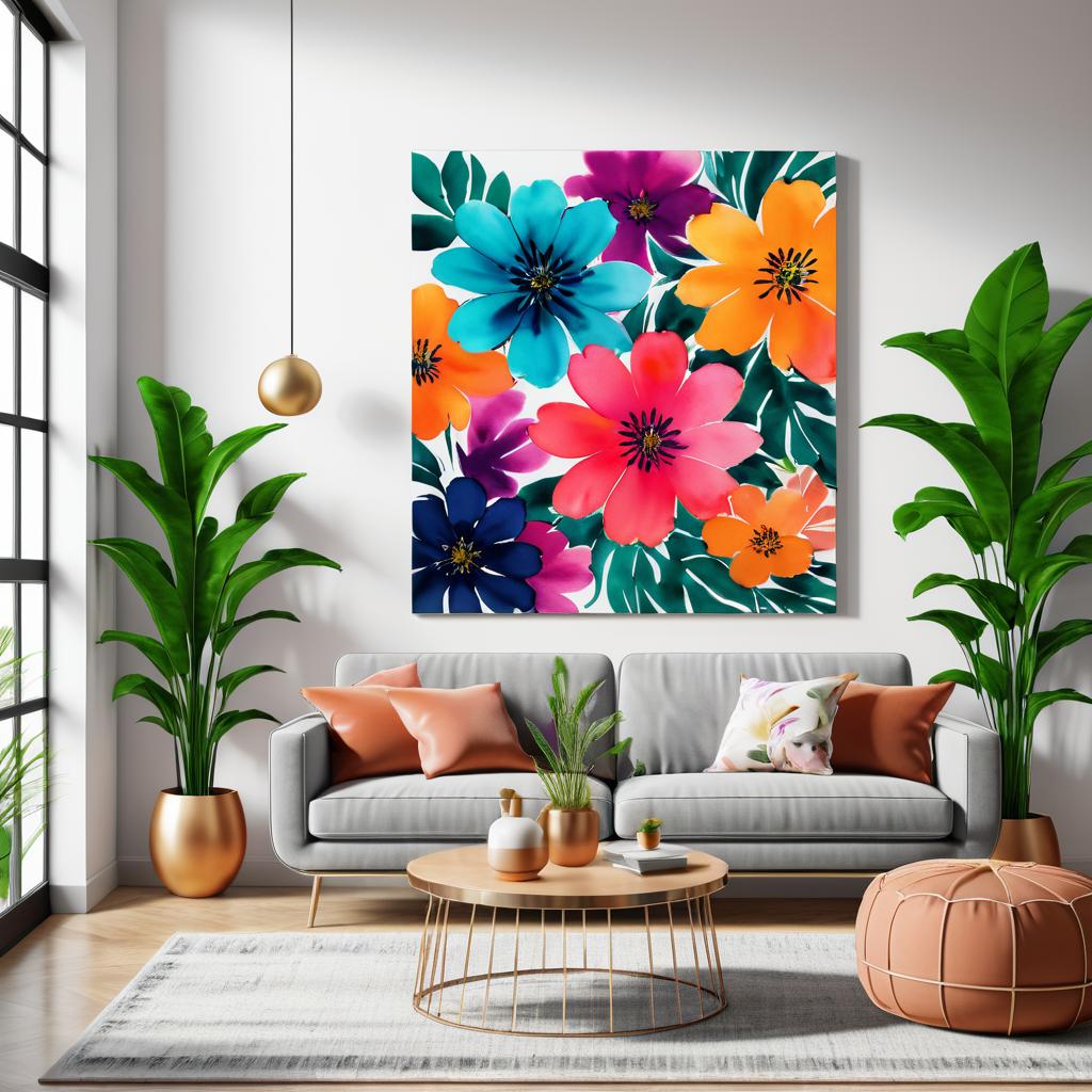 Vibrant Floral Wall Art Mockup