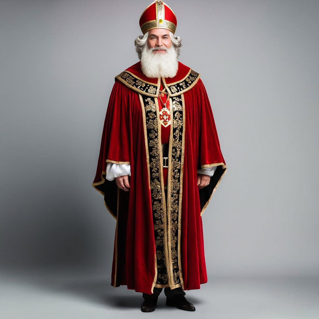 Amused Senior in Sinterklaas Robes