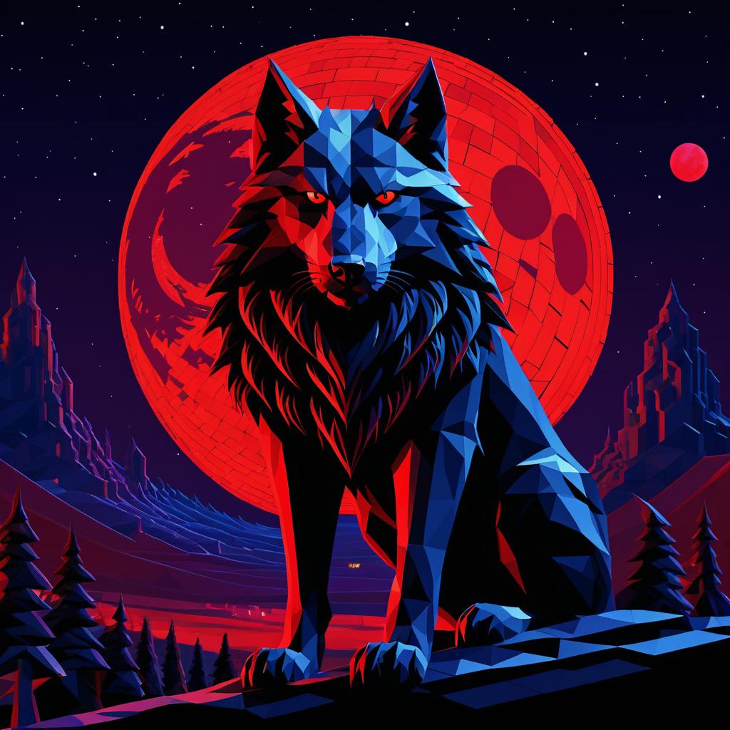 Surreal Low Poly Werewolf Portrait