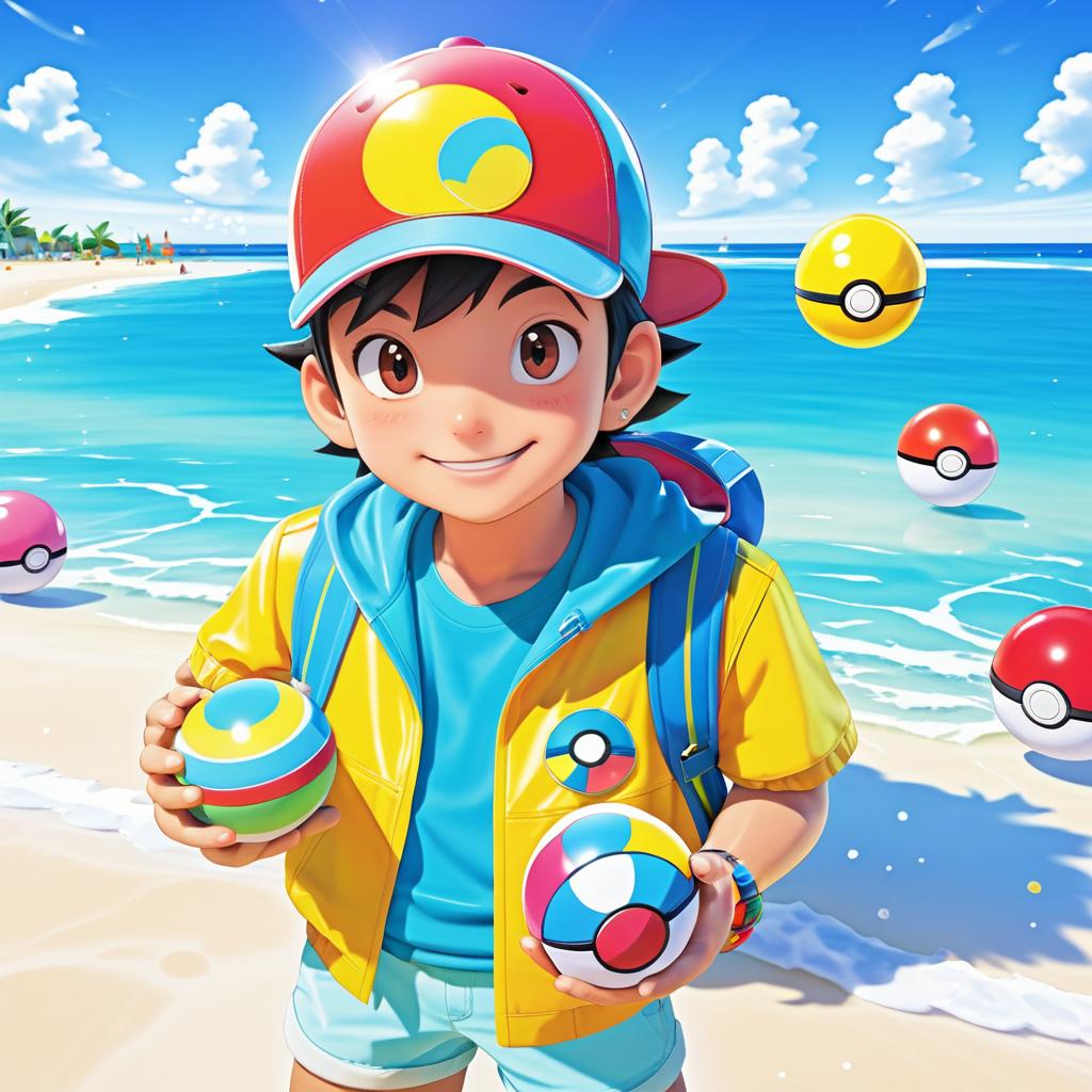 Vibrant Pokémon Trainer at Sunny Beach