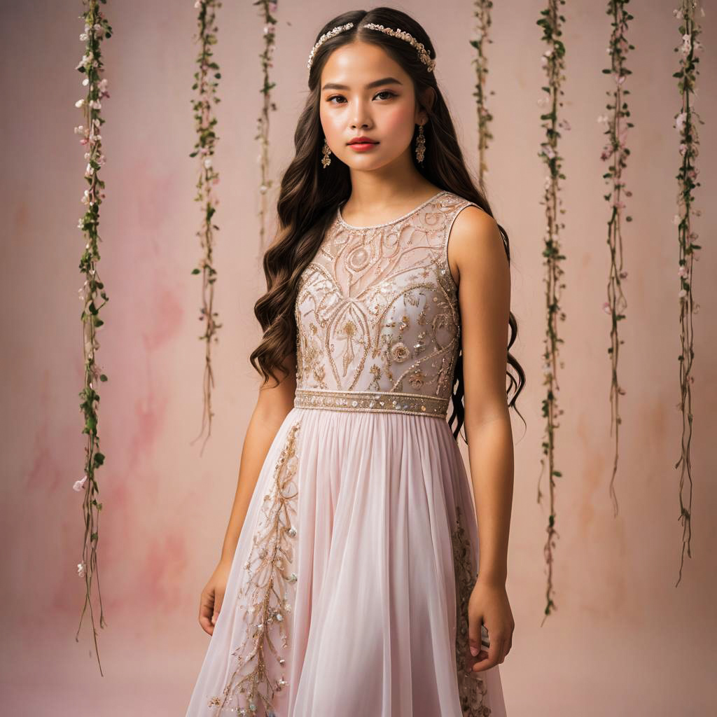 Innocent Beauty: Shy Girl in Beadwork Dress