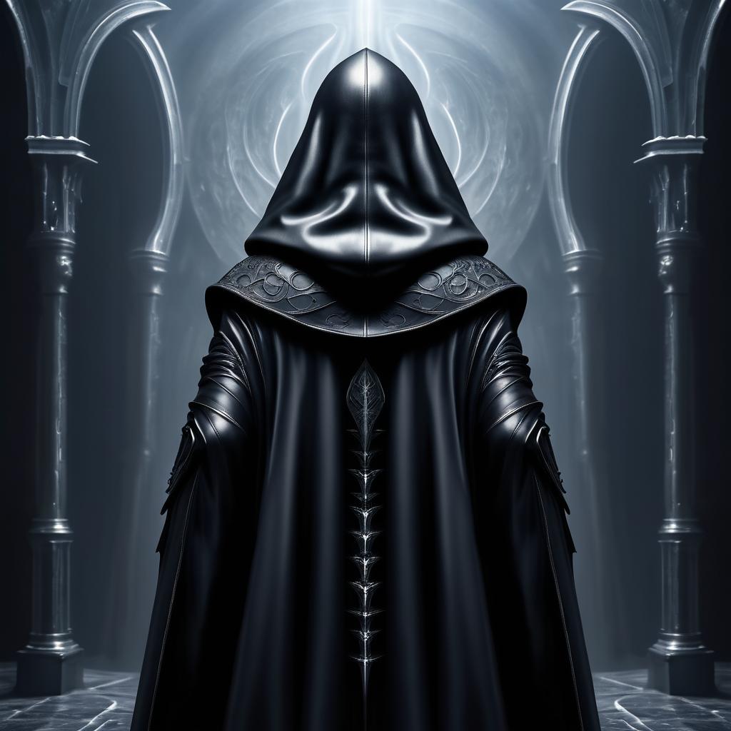 Mysterious Cloaked Figure in Giger Style