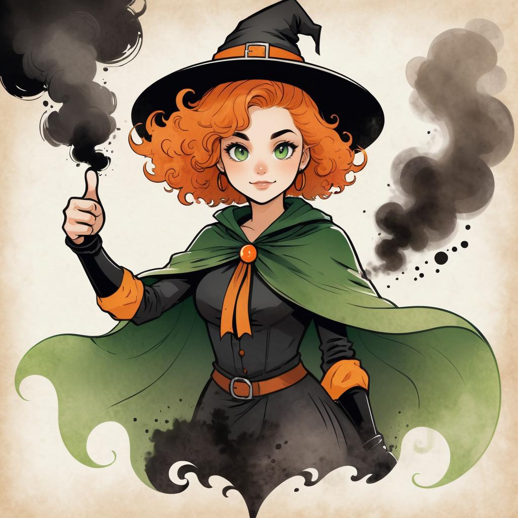 Surprised Witch in Vintage Ink Style