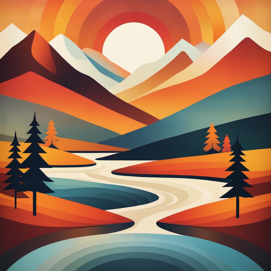 Alpine Sunset: Retro Mountain Print