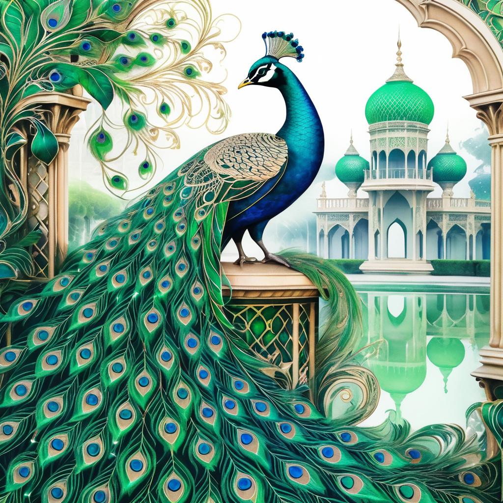 Vintage Elegance: Peacock in Palace Garden