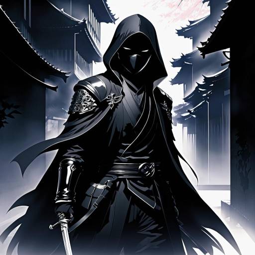 Shadowy Manga Assassin in Traditional Japanese Setting