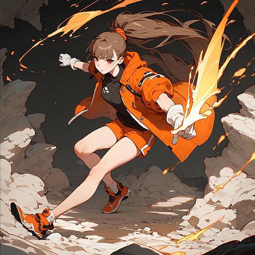 Anime Girl Punching with Magical Glow