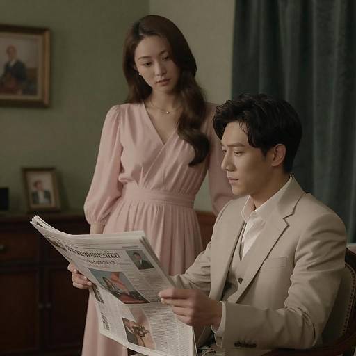 Dimly Lit Couple Holding Newspaper