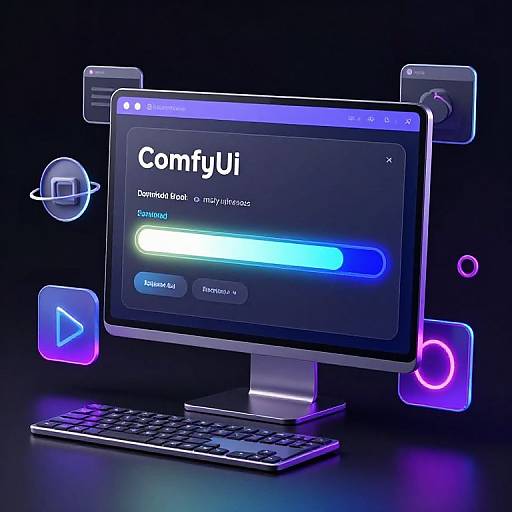 Digital illustration of a futuristic computer screen displaying 