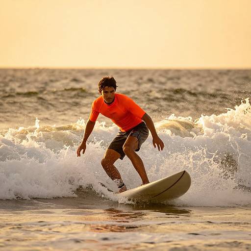 Surfer Riding Golden Sunset Wave