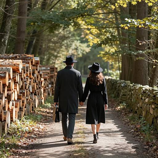 Romantic Stroll Through a Forest Path
