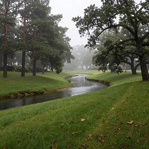 Misty Morning Pine Forest Landscape