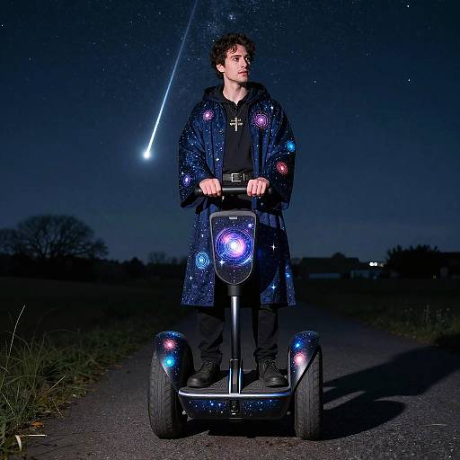 Celestial Sorcerer Riding Segway Through Meteors