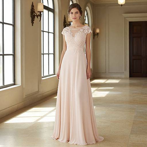 Elegant Woman in Blush Lace Bridesmaid Dress