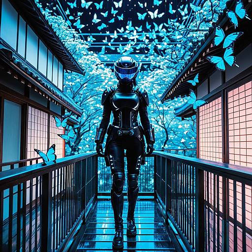 Cyber Ninja on Futuristic Kyoto Balcony