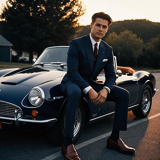 Dapper Man on Vintage Sports Car