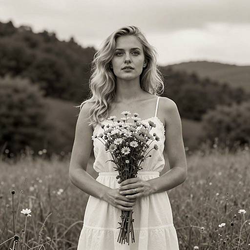 Serene Blonde Woman in Sepia Field