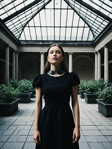 Woman in Black Dress Courtyard