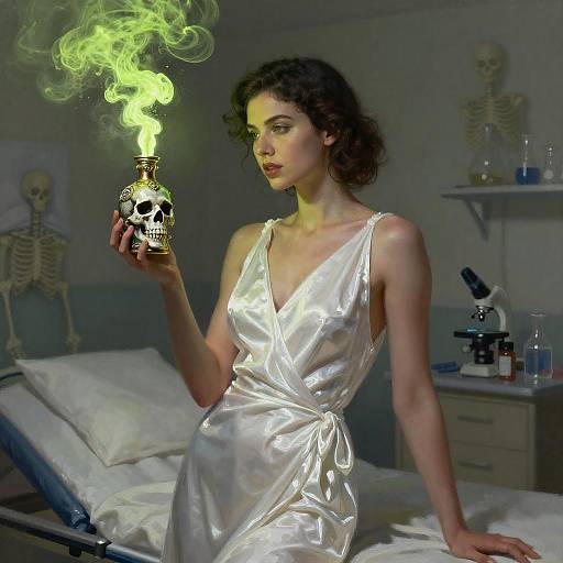 Biochemist Woman with Radioactive Skull