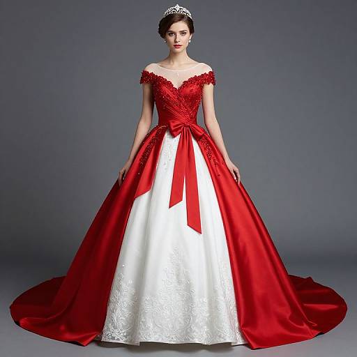 Red and White Da Vinci Wedding Gown