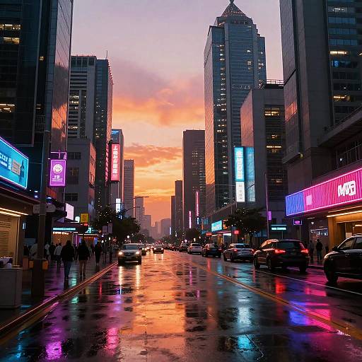 Futuristic Cyberpunk Cityscape at Sunset